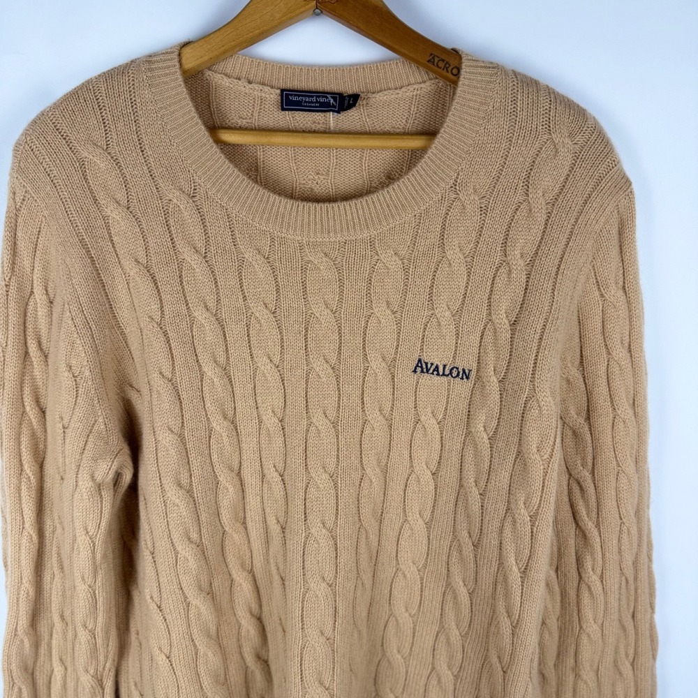 Vineyard Vines Cashmere Cable Knit Sweater Women Large Camel Old Money Preppy - Picture 4 of 10